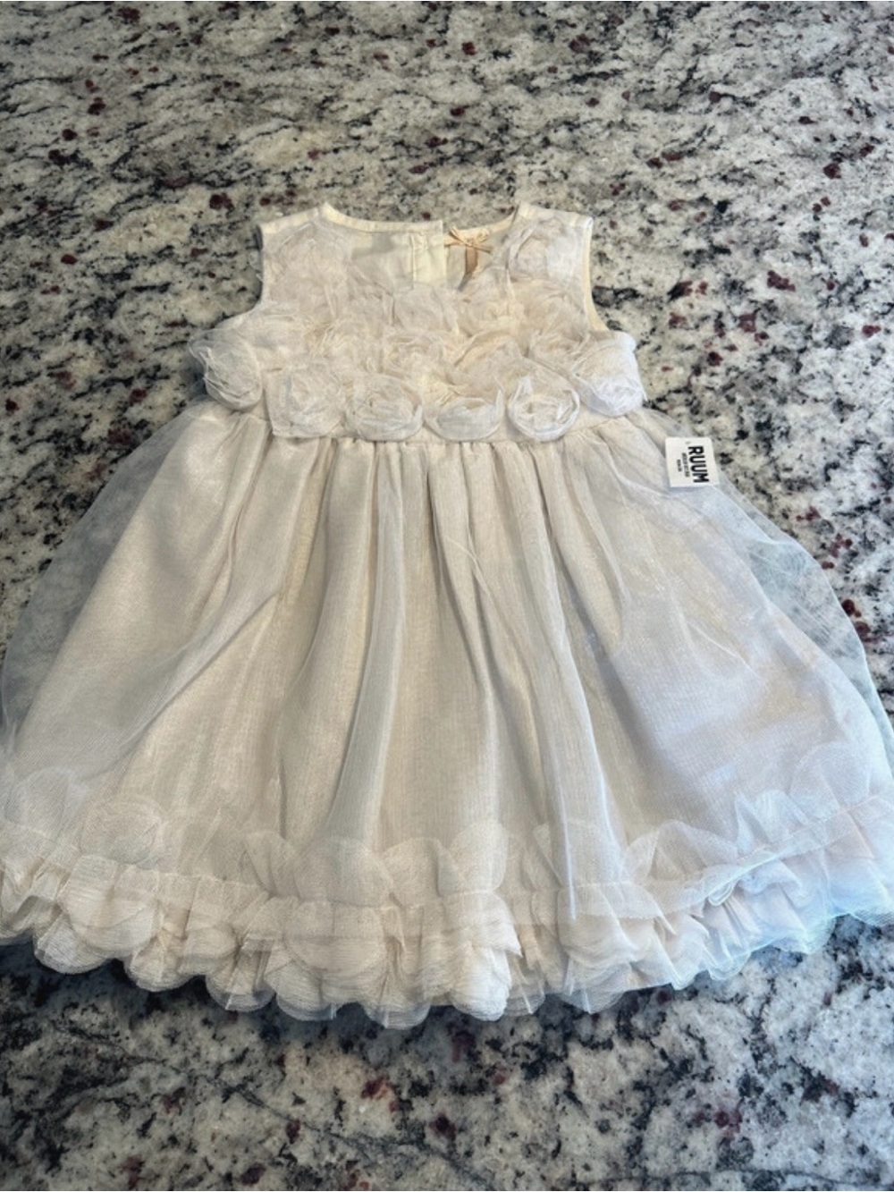 Ruum Ivory Tulle Rosette Waist Party Dress